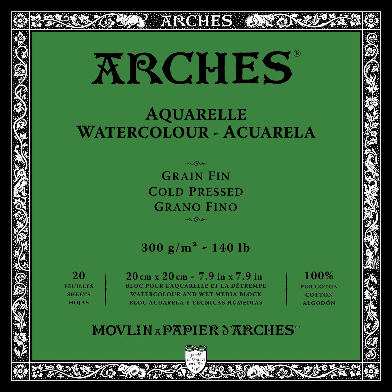 ARCHES WATERCOLOUR COLD PRESS BLOCK NATURAL WHITE 140LB 7.9X7.9
