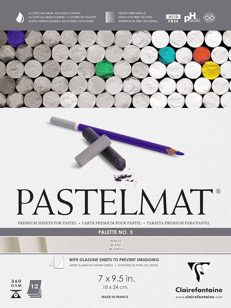 CLAIREFONTAINE PASTELMAT 7X9.5 PALETTE 3 WHITE 12 SHEETS