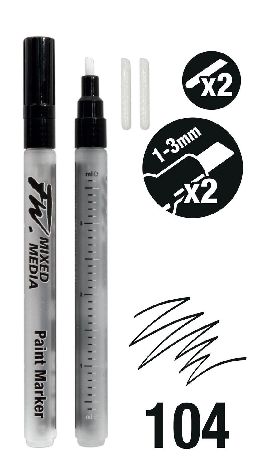 FW EMPTY SMALL MARKER W/1-3MM CHISEL NIBS 2PK