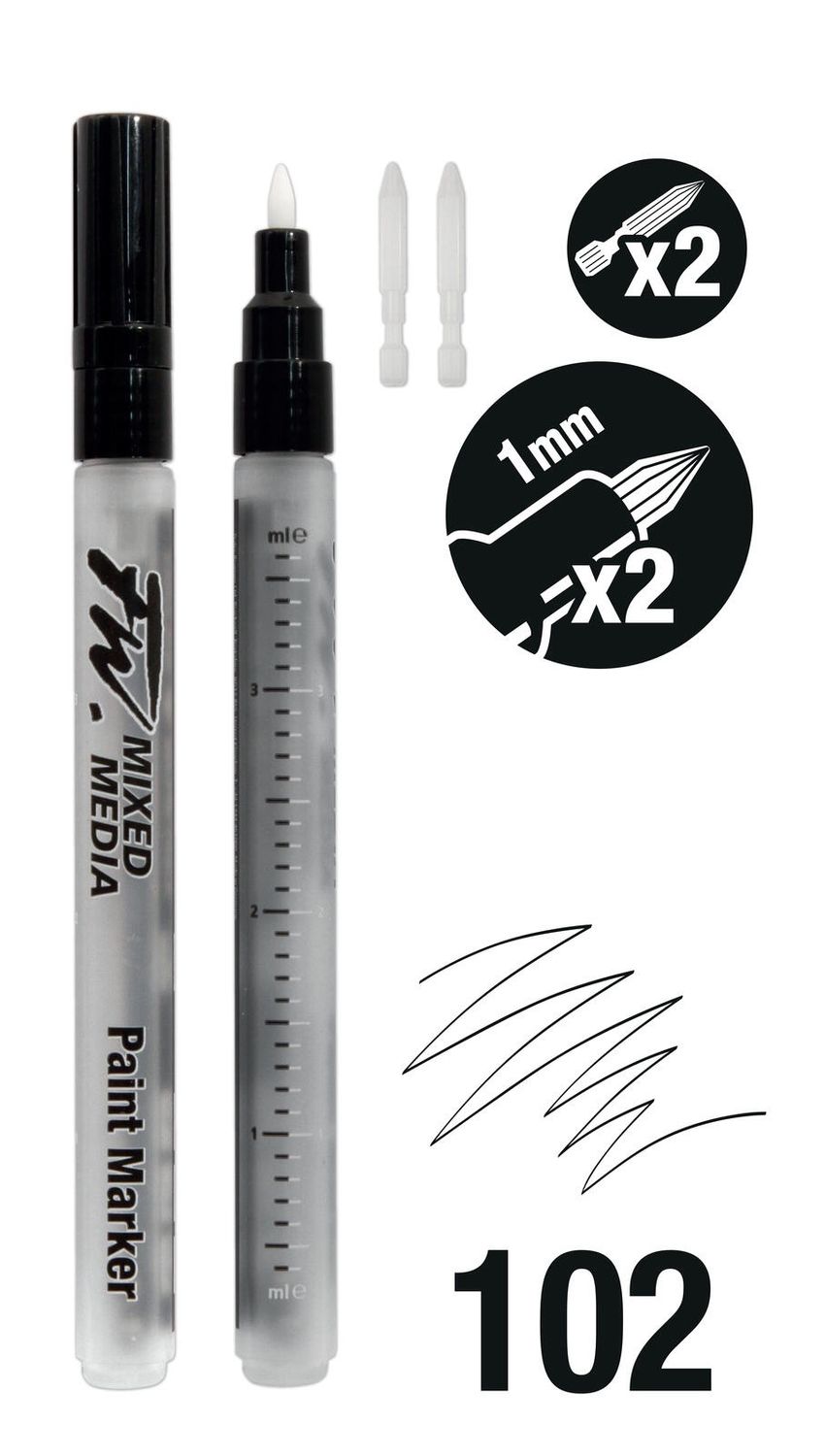 FW EMPTY SMALL MARKER W/1MM HARD POINT NIBS 2PK