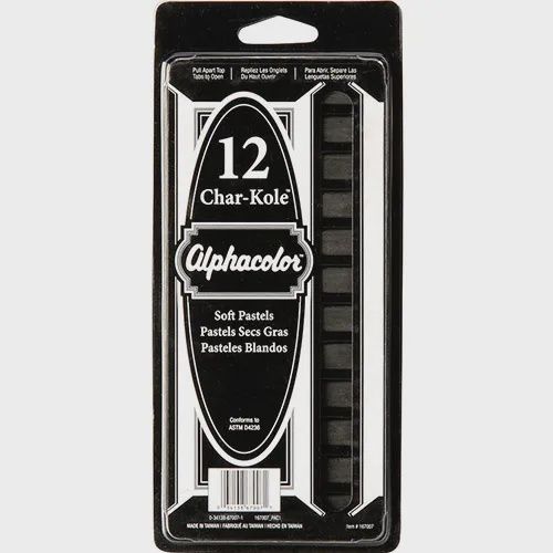 ALPHACOLOR PASTEL SET 12 STICK CHAR-KOLE BLACK