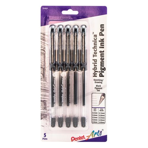 PENTEL HYBRID TECHNICA BLACK GEL PEN 5 PIECE SET