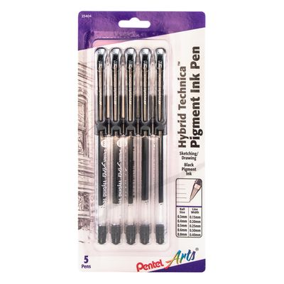 PENTEL HYBRID TECHNICA BLACK GEL PEN 5 PIECE SET