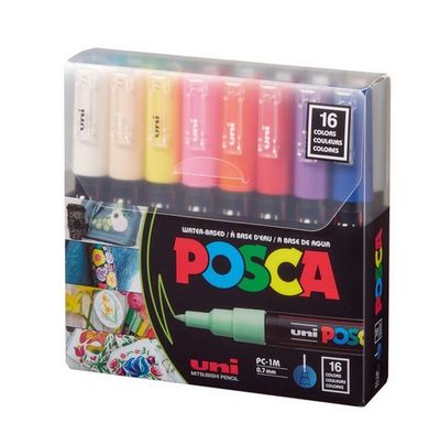 POSCA PC-1M X FINE TAPERED BULLET TIP BASIC 16 COLOR SET