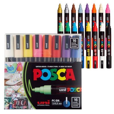 POSCA PC-5M MEDIUM BULLET TIP BASIC 16 COLOR SET