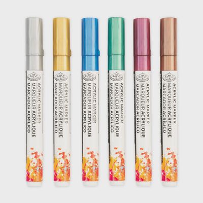 ROYAL ACRYLIC MARKERS 6PC METALLIC COLORS REVERSIBLE TIP
