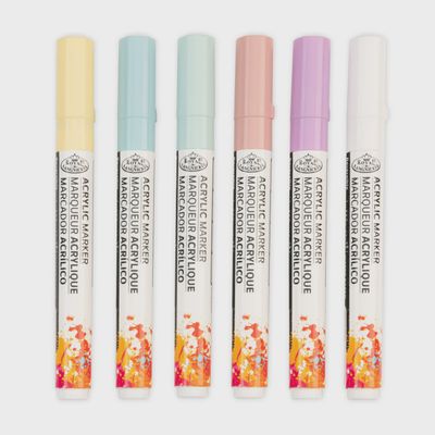 ROYAL ACRYLIC MARKERS 6PC PASTEL COLORS REVERSIBLE TIP