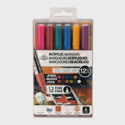 ROYAL ACRYLIC MARKERS 12PC JEWEL TONES FINE TIP