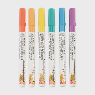 ROYAL ACRYLIC MARKERS 6PC RAINBOW FINE TIP