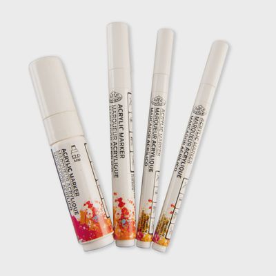 ROYAL ACRYLIC MARKERS 4PC WHITE REVERSIBLE TIP VARIETY SIZES