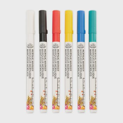ROYAL ACRYLIC MARKERS 6PC PRIMARY COLORS FINE TIP