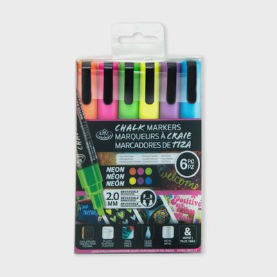 ROYAL NEON CHALK MARKERS 6PC REVERSIBLE TIP