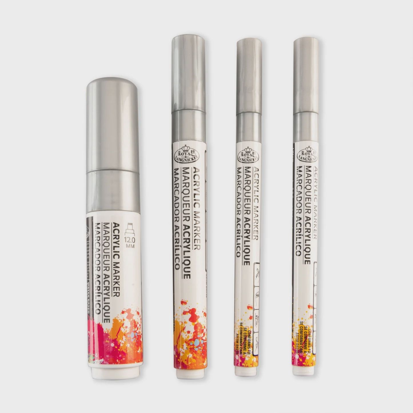 ROYAL ACRYLIC MARKERS 4PC SILVER REVERSIBLE TIP VARIETY SIZE