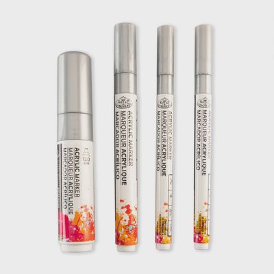 ROYAL ACRYLIC MARKERS 4PC SILVER REVERSIBLE TIP VARIETY SIZE