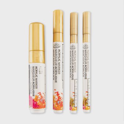ROYAL ACRYLIC MARKERS 4PC GOLD REVERSIBLE TIP VARIETY SIZES