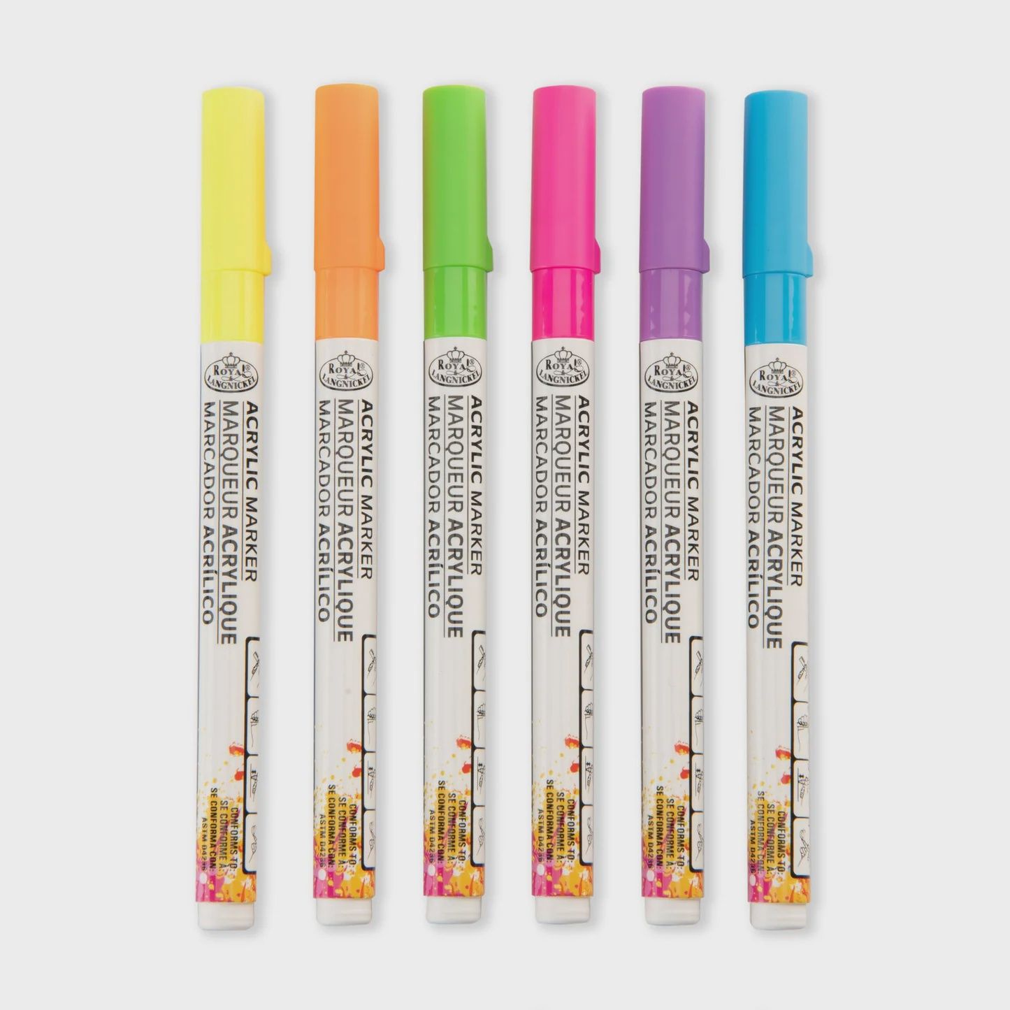 ROYAL ACRYLIC MARKERS 6PC NEON FINE TIP