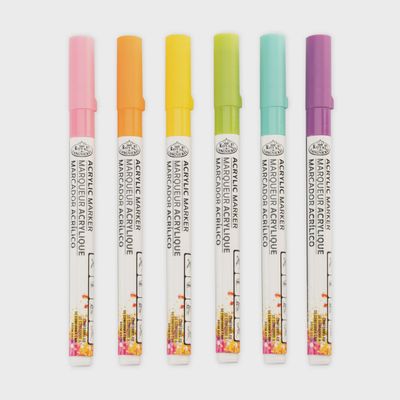 ROYAL ACRYLIC MARKERS 6PC FASHION HUES FINE TIP