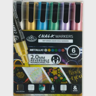 ROYAL METALLIC CHALK MARKERS 6PC REVERSIBLE TIP