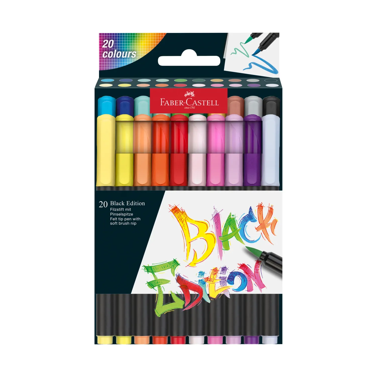 Felt Tip Brush Pen Black Edition 20ct Box