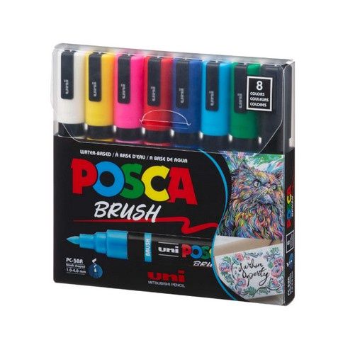 POSCA PC-5BR PAINT MARKER BRUSH TIP 8 COLOR SET