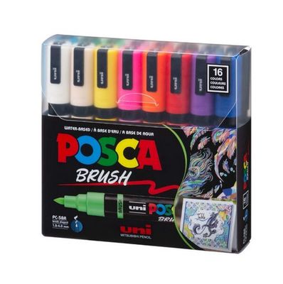 POSCA PC-5BR PAINT MARKER BRUSH TIP 16 COLOR SET