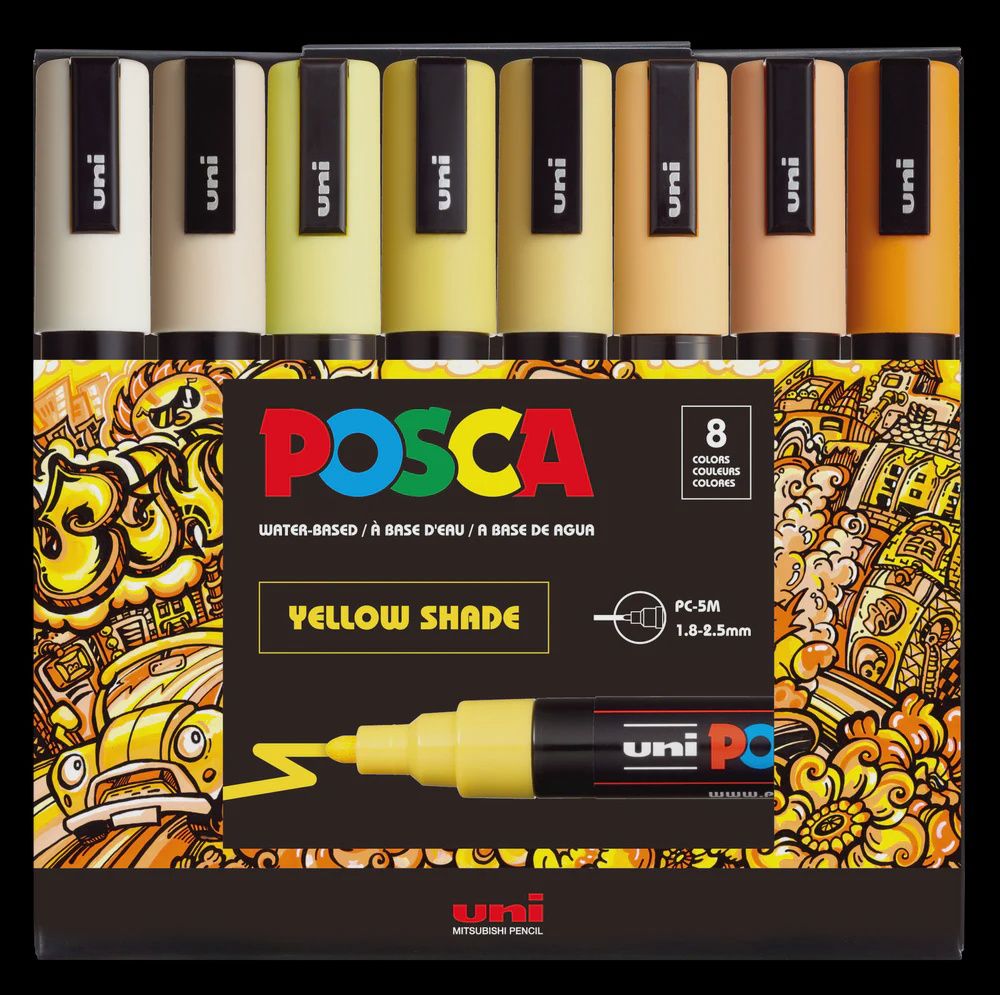 POSCA PC-5M PAINT MARKER YELLOW SHADE 8 COLOR SET