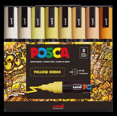 POSCA PC-5M PAINT MARKER YELLOW SHADE 8 COLOR SET
