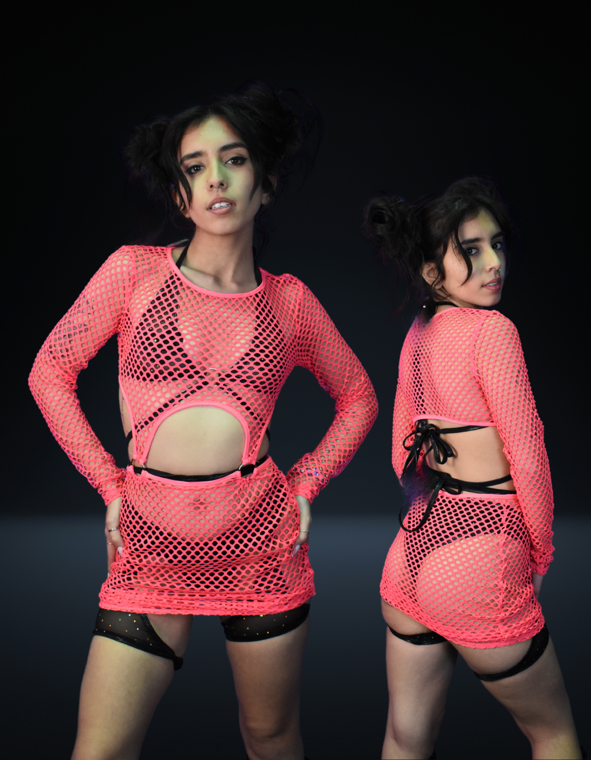 Cutout Fishnet Mini Dress, Size: small, Color: Hot Pink