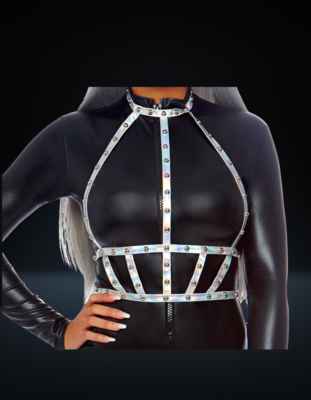 Iridescent studded vinyl body harness