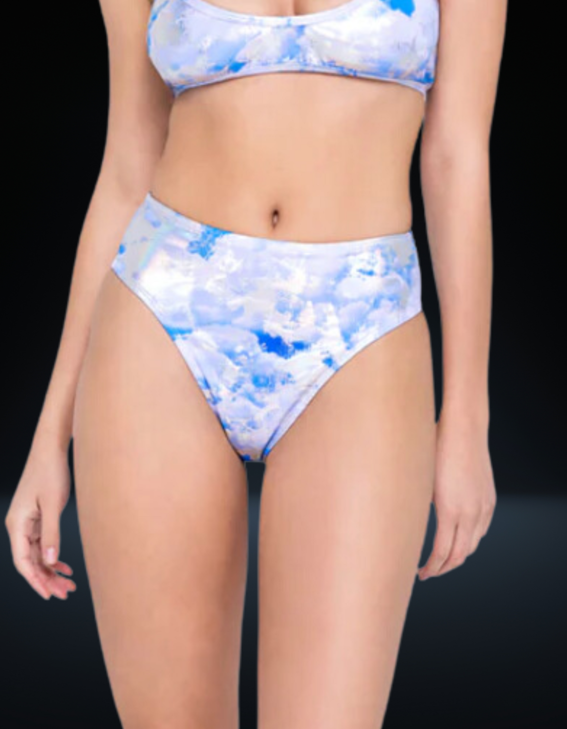 Cloud Print High-Waisted Shorts, Color: Blue, Size: small