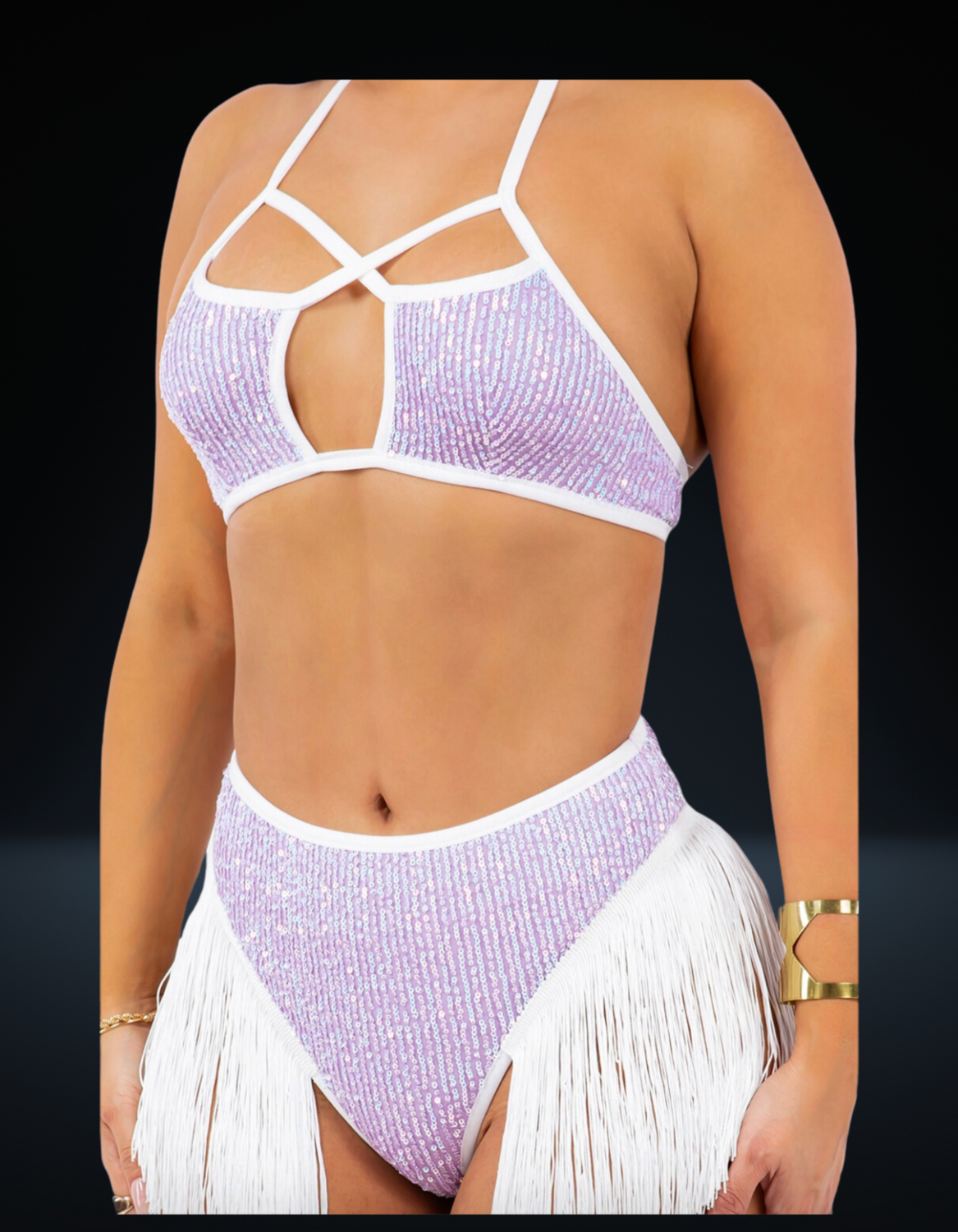 Sequin Fringe Bikini Set, Size: small, Color: Blue