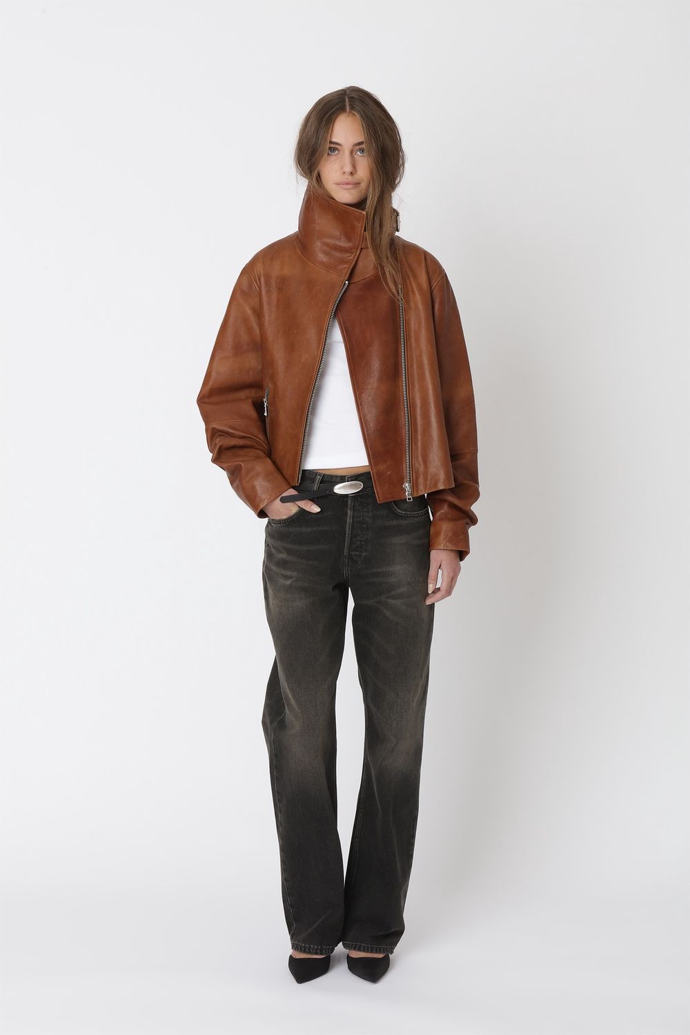 Tibby Leather Jacket Washed Red