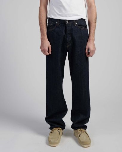 Loose Jeans Blue Unwashed Denim
