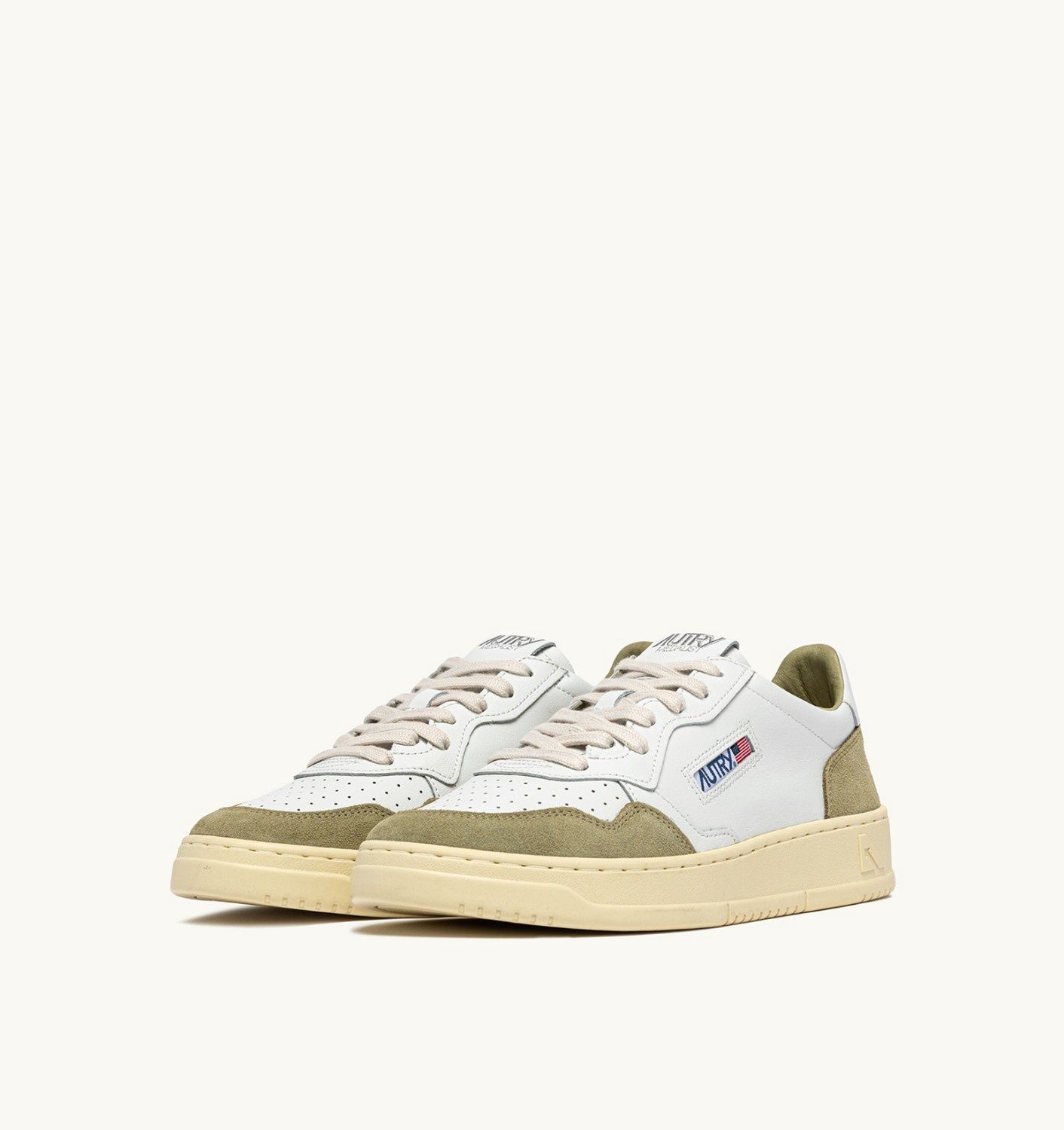 Medalist Laag Wit Kalf Leer Gray Groen Suede FT06