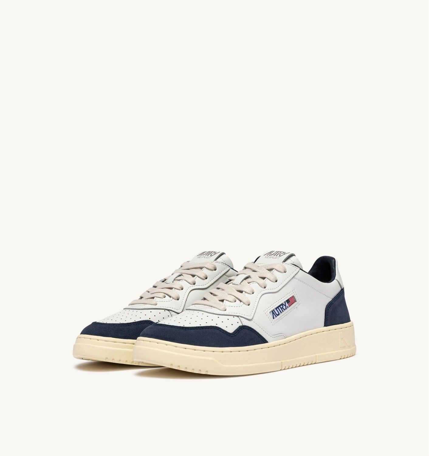 Medalist Laag Wit Kalf Leer Ocean Blauw Suede FT07