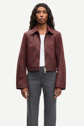 Samsoe Samsoe Sashiva Leren Jas Bordoux Rood, Size: S