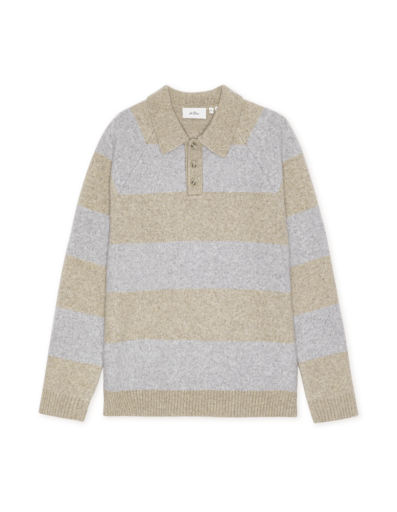 Striped Melange Knitted Polo, Colour: LIGHT SAND MELANGE, Size: S
