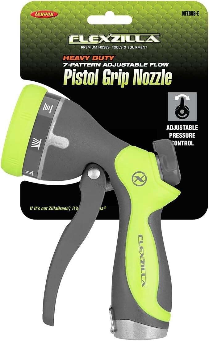 HEAVY DUTY 7-PATTERN ADJUSTABLE FLOW PISTOL GRIP GARDEN HOSE NOZZLE