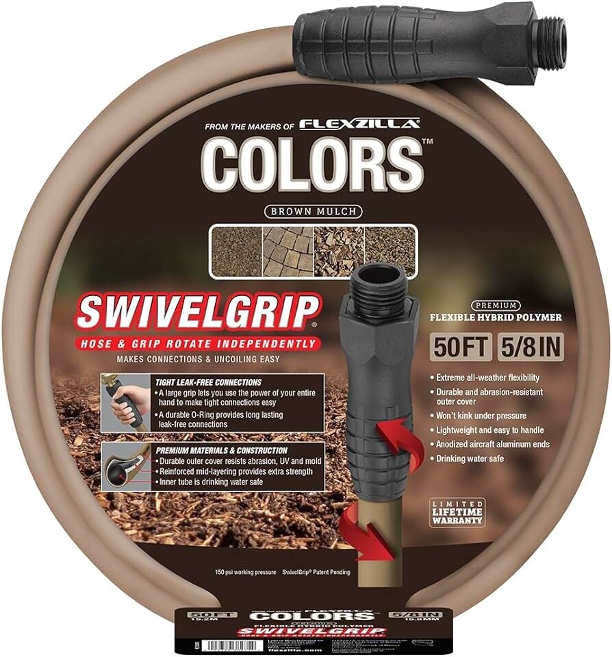 Colors™ SwivelGrip® Garden Hose - Brown Mulch  5/8 inch