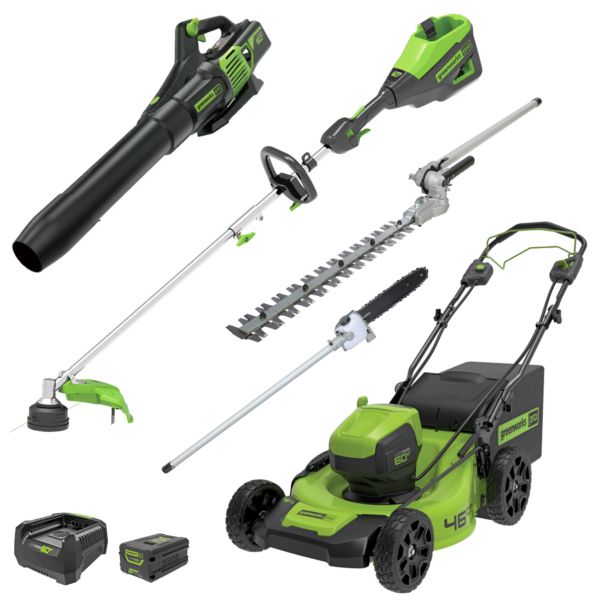 60V 46cm SP Mower + Blower + Multi Tool + Pole Saw/Hedge Trimmer attach 1×4.0Ah Battery + Charger Kit