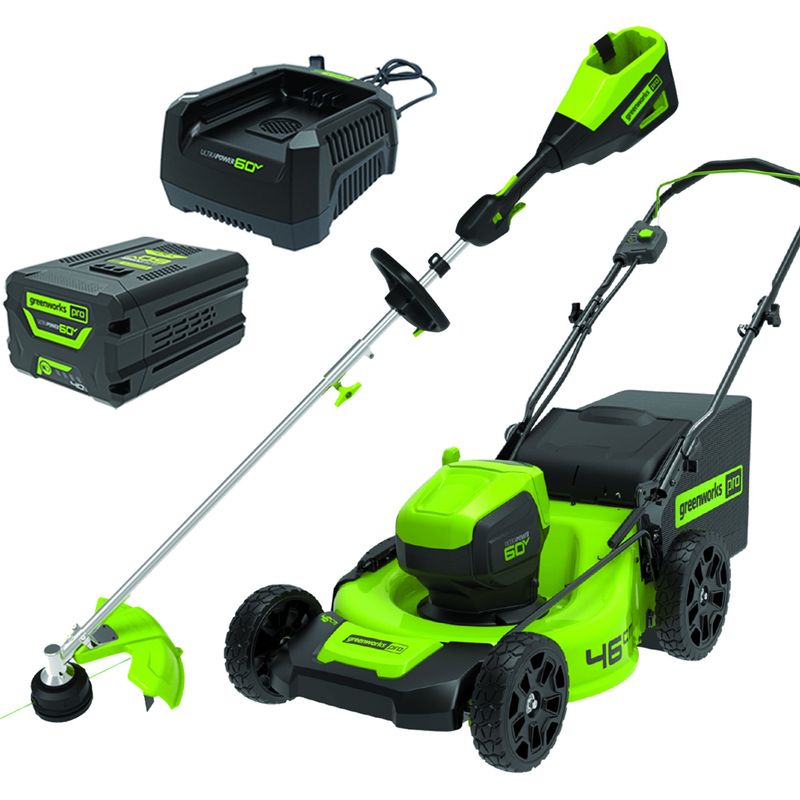 Greenworks 60V 46cm Push Mower and 16” String Trimmer with 4.0ah battery &amp; fast charger