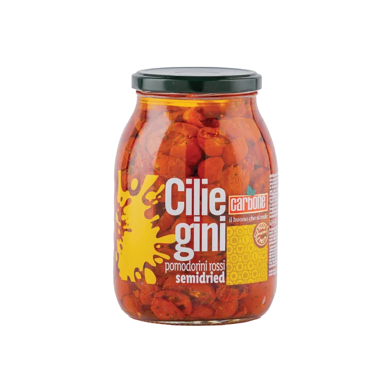 Halvtørkede røde sherry tomater carbone
