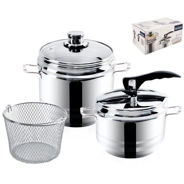 2x Tlakový hrniec ORION PROFI oceľový hrniec tlakový rýchle varenie 3,5+5 (113044)