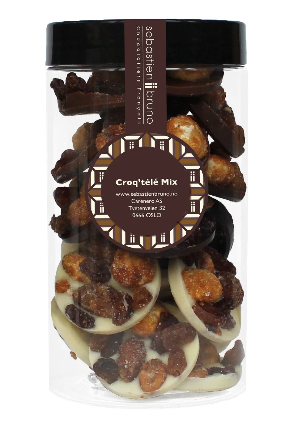 Sjokoladeoblater med ristede mandler, pistasjnøtter, mandler og rosiner Stor