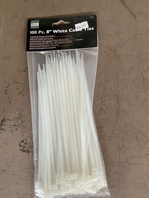 100 Pc White 8 In Cable Ties