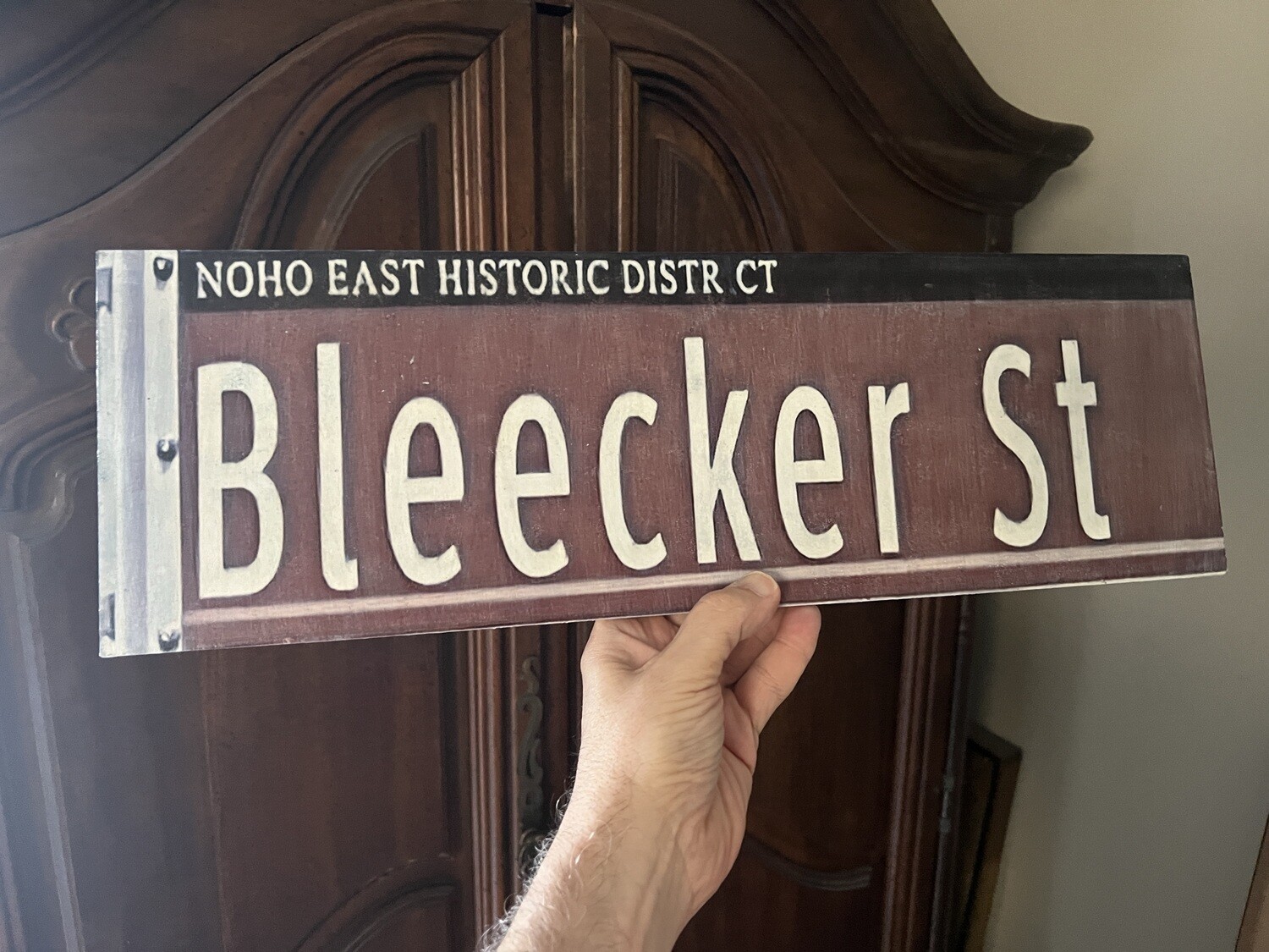 Original Image Maple Wood Bleecker St sign &quot;18x6&quot;