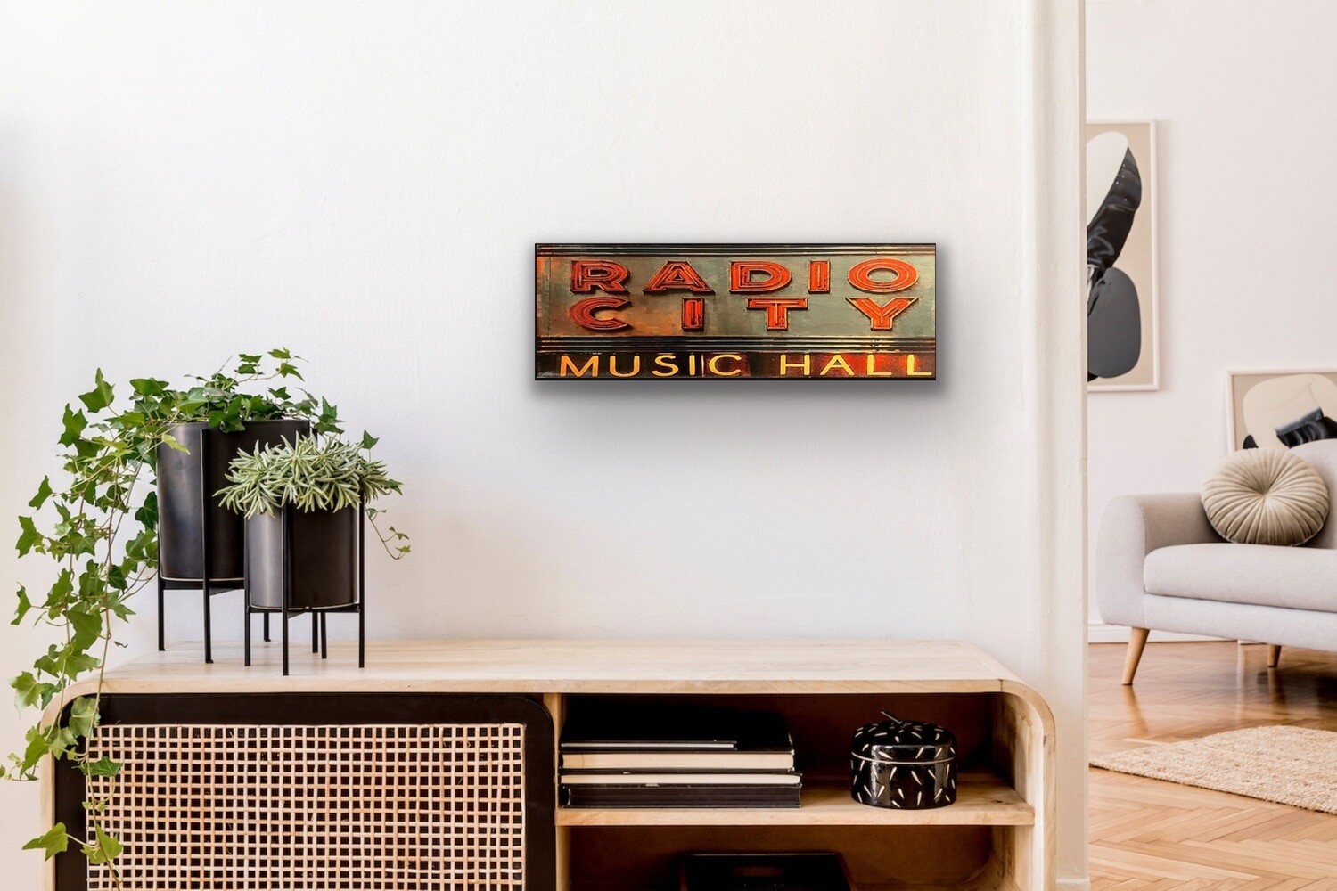 Original Image Maple Wood Radio City Marquee  18&quot;x6&quot;