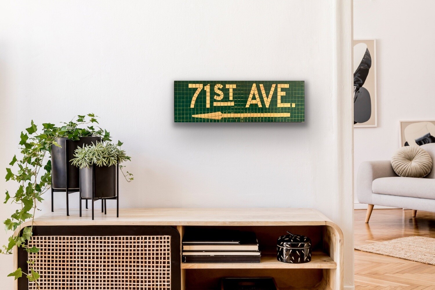 Original photo 71st Ave Forest Hills on maple wood 18&quot;x6&quot;