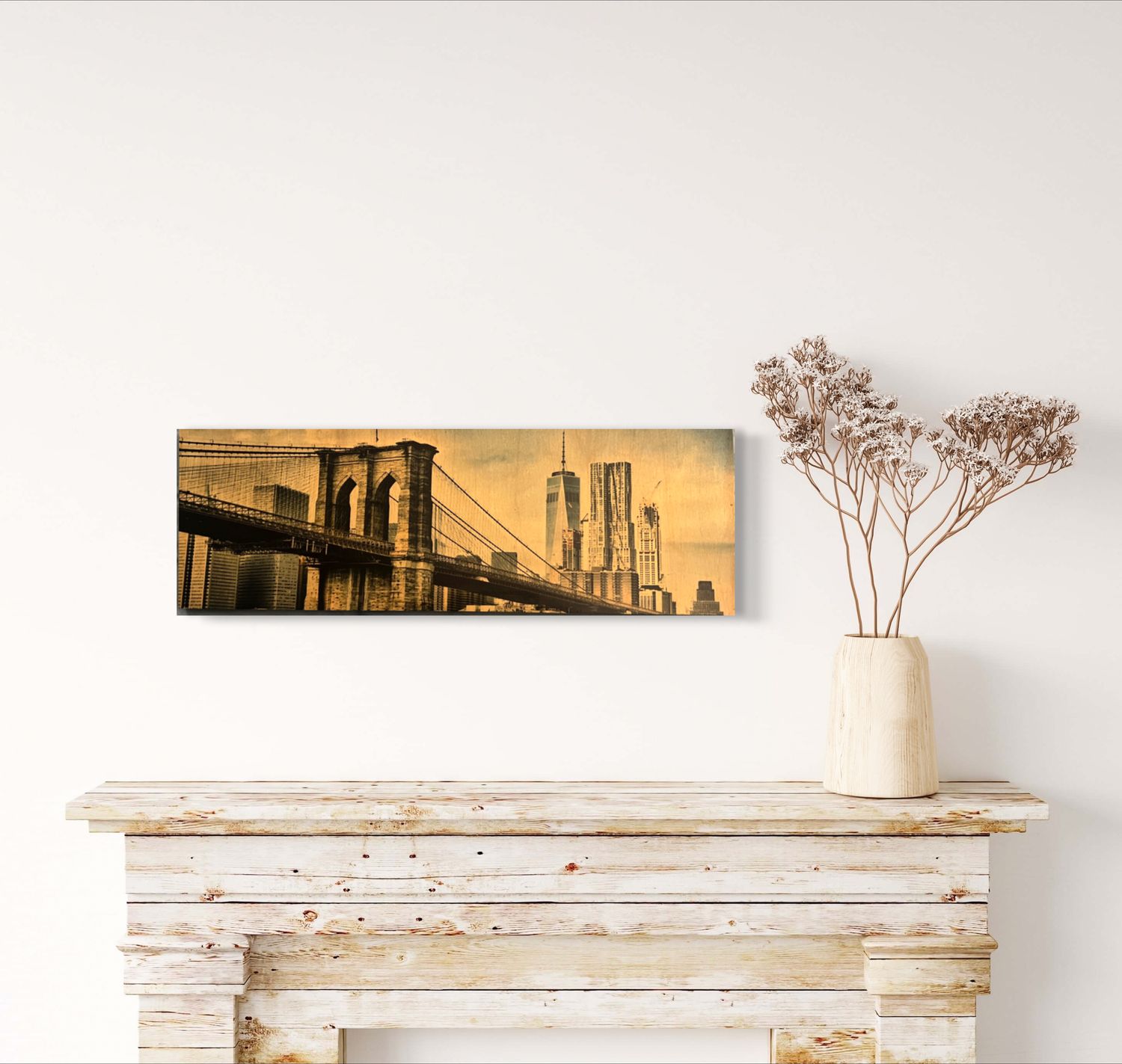 Brooklyn Bridge on Maple Wood 18&quot;x6&quot;