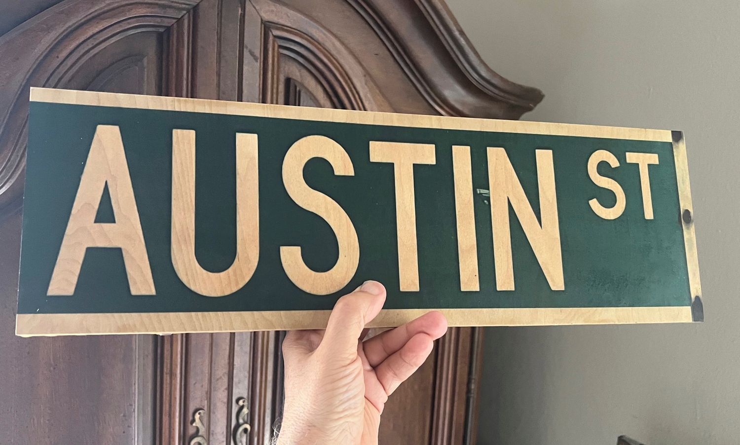 Original Image Maple Wood Austin ST sign 18&quot;x6&quot;